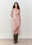 Mesh Slimming Irregular Ribbon Strap Dress