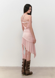 Mesh Slimming Irregular Ribbon Strap Dress