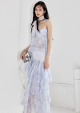 Water Blue Jacquard Vest & Irregular Skirt Set