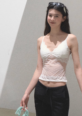 レースウエストストラップソフトタンクトップ