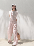 シルクヘンプストラップグリッドワイドレッグパンツバケーションセット