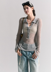 Traces of Moss V-Neck Wool Knit Pullover