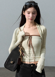 One-Shoulder Tie Bandeau Top & Cardigan Set Slim Fit Edit