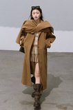 Silhouette Woolen Overcoat Detachable Scarf Detail
