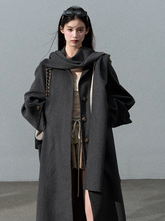 Silhouette Woolen Overcoat Detachable Scarf Detail