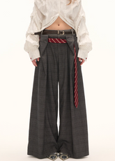 Double-Waist Plaid Trousers