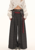Double-Waist Plaid Trousers