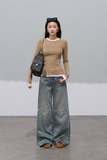 コントラストウエストニットトップス