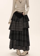 デニム×チェック柄マキシ