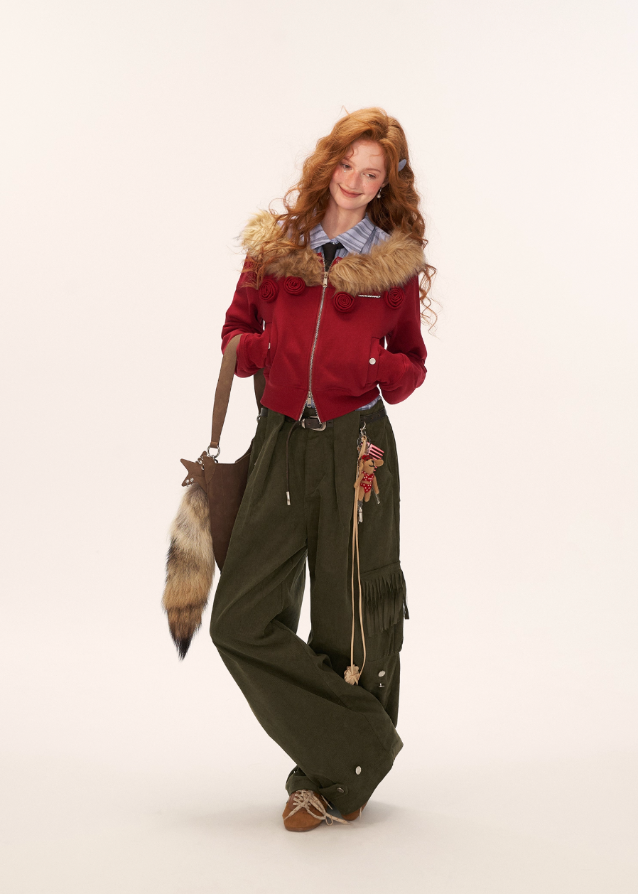 fringe pocket corduroy pants, retro corduroy trousers women, loose straight fall pants, american vintage slacks women, fw2025 streetwear pants, wide leg retro cord pants, korean retro fashion women, casual fringe pocket trousers, nowa tokyo vintage street style