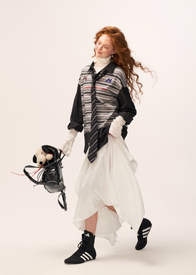 vintage patchwork striped polo, retro long sleeve polo women, loose fall lapel top 2025, striped patchwork shirt female, korean street polo top, casual retro long sleeve t shirt, autumn vintage stripe top women, relaxed fit polo shirt outfit, nowa tokyo street fashion