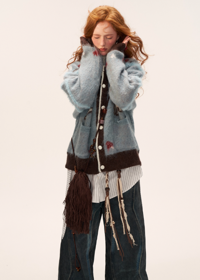 butterfly fawn cardigan, cute animal embroidery sweater, kawaii knit cardigan women, fairycore cardigan aesthetic, y2k cute knit sweater, fall 2025 cute cardigan, korean soft street knitwear, embroidered animal cardigan outfit, nowa tokyo kawaii fashion