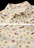dog print shirt women, all over puppy pattern top, cute graphic long sleeve tee, niche print blouse fall winter, korean cute street top, playful dog motif shirt, fashion dog print top for women, cute core long sleeve outfit, nowa tokyo dog print fashion
