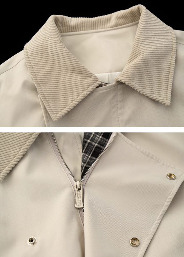 corduroy neck patchwork jacket, winter zip casual jacket women, high fashion street jacket, mixed texture winter coat women, korean street style winter jacket, cord trim bomber women, patch zip top outerwear, winter 2025 fashion women jacket, nowa tokyo street luxe coat