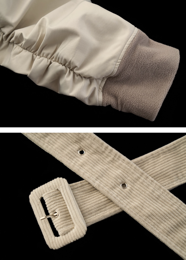 corduroy neck patchwork jacket, winter zip casual jacket women, high fashion street jacket, mixed texture winter coat women, korean street style winter jacket, cord trim bomber women, patch zip top outerwear, winter 2025 fashion women jacket, nowa tokyo street luxe coat