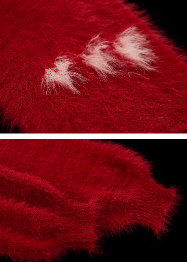 love pony sweater, red knit top, doll collar pullover, women fall winter sweater, sweet loose knit, lazy style fashion, fw25 collection, soft girl outfit, korean street fashion, tokyo boutique knit