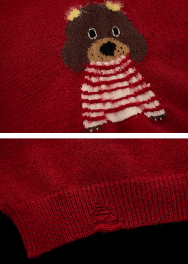 cute dog sweater, fur collar hoodie, winter knit jacket, women loose design top, fluffy hooded sweater, casual street fashion, fw25 collection, cozy fur knit, korean streetwear, tokyo winter outfit