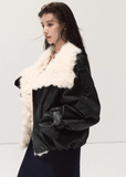 lamb wool leather jacket women, oversized shearling short coat, winter thick lapel jacket, faux shearling leather outerwear women, streetcore winter jacket 2025, osmanthus lamb wool coat, black short leather jacket women, korean winter fashion jacket, nowa tokyo winter outerwear