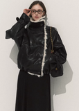 lamb wool leather jacket women, oversized shearling short coat, winter thick lapel jacket, faux shearling leather outerwear women, streetcore winter jacket 2025, osmanthus lamb wool coat, black short leather jacket women, korean winter fashion jacket, nowa tokyo winter outerwear