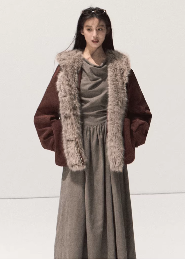 velvet swing collar dress, micro velvet long sleeve dress, literary style long dress women, scarf collar draped maxi dress, elegant waist velvet gown, fall winter 2025 dresses women, artistic flowing long skirt, korean minimalist dress style, soft street velvet dress, nowa tokyo boutique fashion