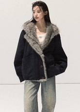 suede fur jacket women, eco friendly faux fur coat, winter 2025 suede outerwear, thick warm fur collar jacket, korean street winter coat, vintage suede shearling jacket, soft suede faux fur jacket women, oversized cozy winter outerwear, nowa tokyo high end street fashion
