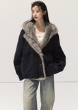 suede fur jacket women, eco friendly faux fur coat, winter 2025 suede outerwear, thick warm fur collar jacket, korean street winter coat, vintage suede shearling jacket, soft suede faux fur jacket women, oversized cozy winter outerwear, nowa tokyo high end street fashion