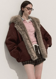 suede fur jacket women, eco friendly faux fur coat, winter 2025 suede outerwear, thick warm fur collar jacket, korean street winter coat, vintage suede shearling jacket, soft suede faux fur jacket women, oversized cozy winter outerwear, nowa tokyo high end street fashion