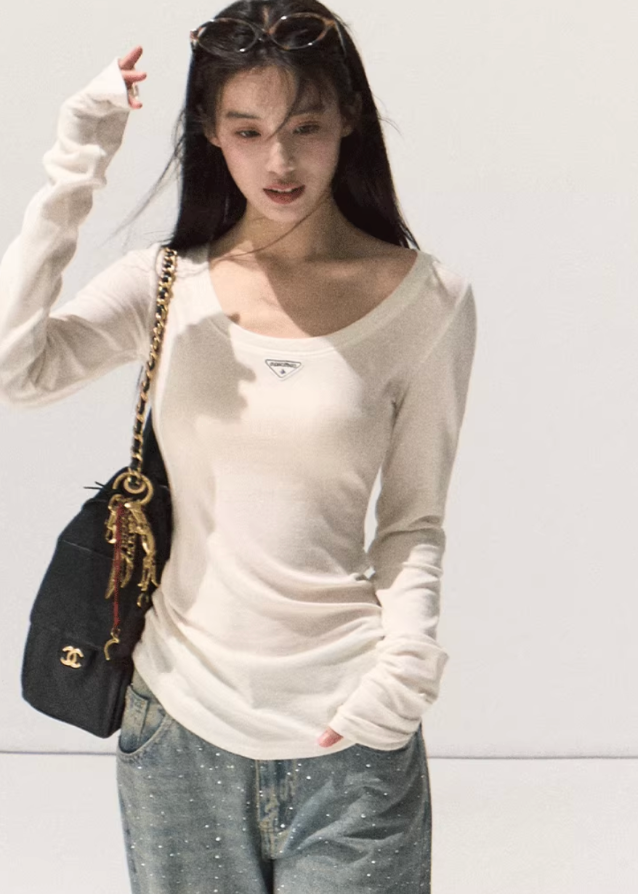 korean tencel wool knit top, minimalist u-neck slim top, seoul fashion long sleeve inner, korean soft touch base top, women tencel wool long sleeve shirt, korean minimal layering top, elegant fitted knitwear women, korean casual slim top outfit, soft stretchy long sleeve t-shirt, seoul chic minimal inner top, lightweight knit long sleeve women, korean neutral tone top, fall winter inner layer shirt, tencel blend u-neck top, korean fashion daily basewear