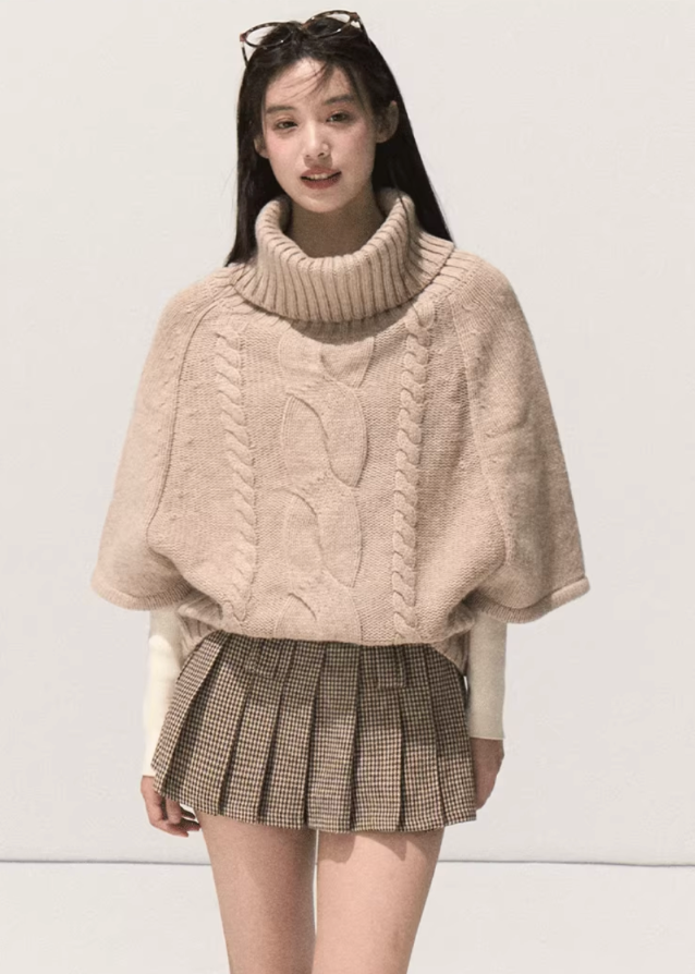 korean wool knit cape sweater, turtleneck cable knit top, vintage knit cloak korea, korean off shoulder winter sweater, wool poncho style sweater, thick knit pullover women, cozy oversized turtleneck top, korean elegant knitwear women, retro wool winter top, cable twist knit jumper, minimalist wool cape top, korean autumn winter outfit, soft knit poncho korea, korean chic vintage sweater, wool turtleneck oversized cape