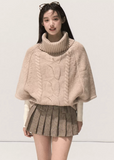 korean wool knit cape sweater, turtleneck cable knit top, vintage knit cloak korea, korean off shoulder winter sweater, wool poncho style sweater, thick knit pullover women, cozy oversized turtleneck top, korean elegant knitwear women, retro wool winter top, cable twist knit jumper, minimalist wool cape top, korean autumn winter outfit, soft knit poncho korea, korean chic vintage sweater, wool turtleneck oversized cape