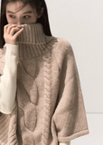 korean wool knit cape sweater, turtleneck cable knit top, vintage knit cloak korea, korean off shoulder winter sweater, wool poncho style sweater, thick knit pullover women, cozy oversized turtleneck top, korean elegant knitwear women, retro wool winter top, cable twist knit jumper, minimalist wool cape top, korean autumn winter outfit, soft knit poncho korea, korean chic vintage sweater, wool turtleneck oversized cape