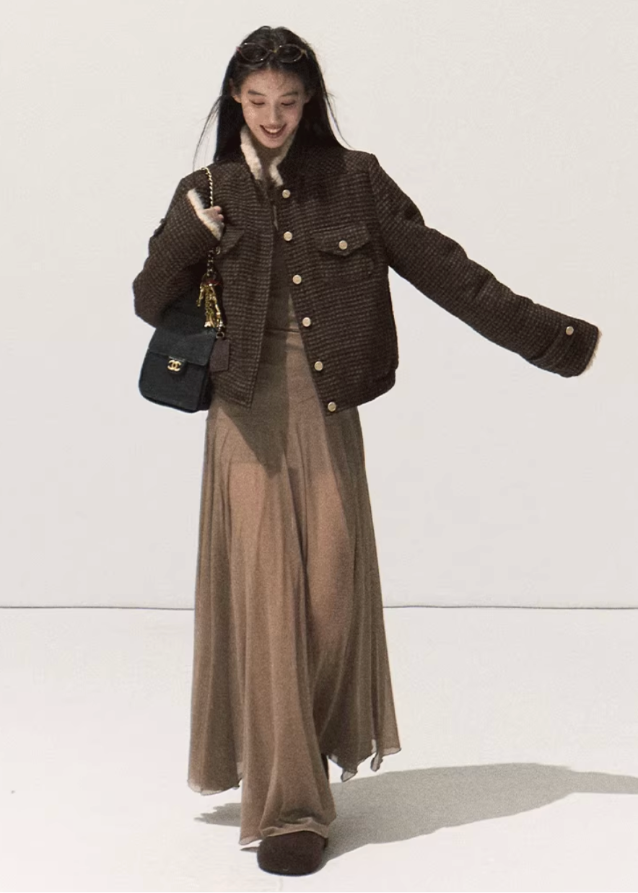 korean tweed jacket women, mink imitation knit coat, checkerboard short jacket, korean retro cardigan jacket, small fragrance fur jacket, elegant autumn knit outerwear, cozy mink faux fur jacket, korean street style coat, check pattern knitted coat, fall winter women jacket, short tweed jacket korean, elegant check knit top, korean vintage outfit, brown retro cardigan coat, soft imitation mink jacket