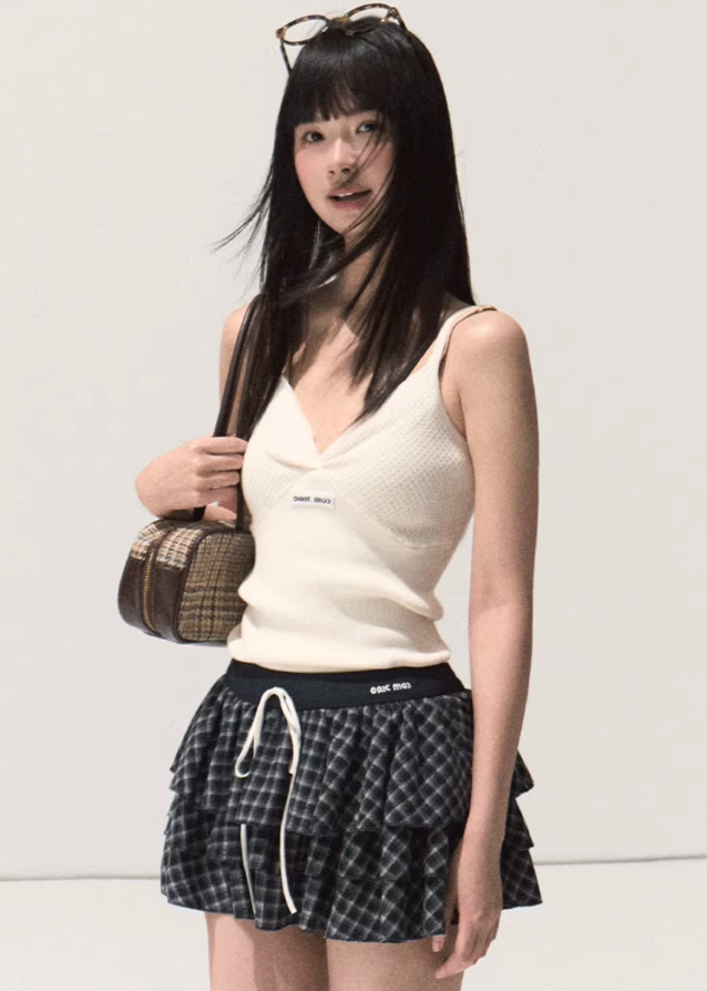 OAKMOO plaid wool skirt, layered mini skirt, autumn winter A-line skirt, puff skirt women, Korean style woolen skirt, preppy plaid short skirt, vintage academia outfit, high waist cake skirt, soft wool plaid fashion, OAKMOO AW collection