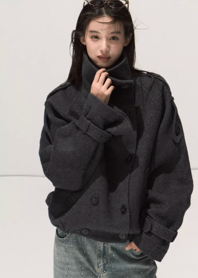 korean wool coat women, heavy wool cropped coat, winter korean minimalist jacket, oversized wool coat seoul style, korean street fashion wool outerwear, chic cropped woolen coat, korean black wool coat women, double breasted winter coat women, korean fashion wool jacket, elegant wool silhouette coat, modern seoul minimalist winter coat, korean stand collar wool coat, french chic short wool jacket, korean winter oversized jacket, premium wool coat outfit women