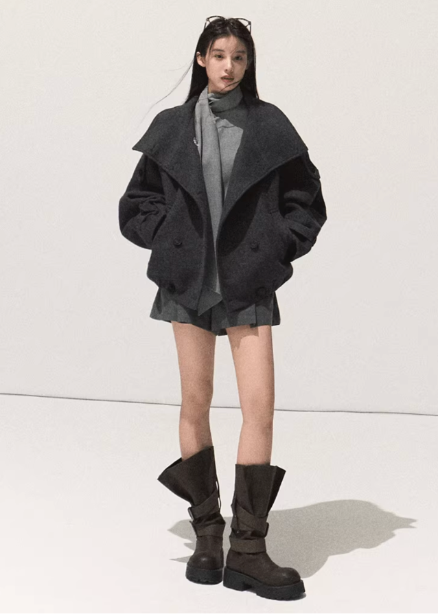 korean wool coat women, heavy wool cropped coat, winter korean minimalist jacket, oversized wool coat seoul style, korean street fashion wool outerwear, chic cropped woolen coat, korean black wool coat women, double breasted winter coat women, korean fashion wool jacket, elegant wool silhouette coat, modern seoul minimalist winter coat, korean stand collar wool coat, french chic short wool jacket, korean winter oversized jacket, premium wool coat outfit women