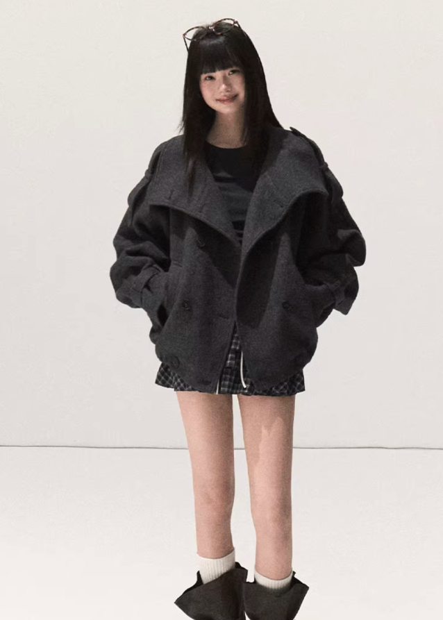 korean wool coat women, heavy wool cropped coat, winter korean minimalist jacket, oversized wool coat seoul style, korean street fashion wool outerwear, chic cropped woolen coat, korean black wool coat women, double breasted winter coat women, korean fashion wool jacket, elegant wool silhouette coat, modern seoul minimalist winter coat, korean stand collar wool coat, french chic short wool jacket, korean winter oversized jacket, premium wool coat outfit women