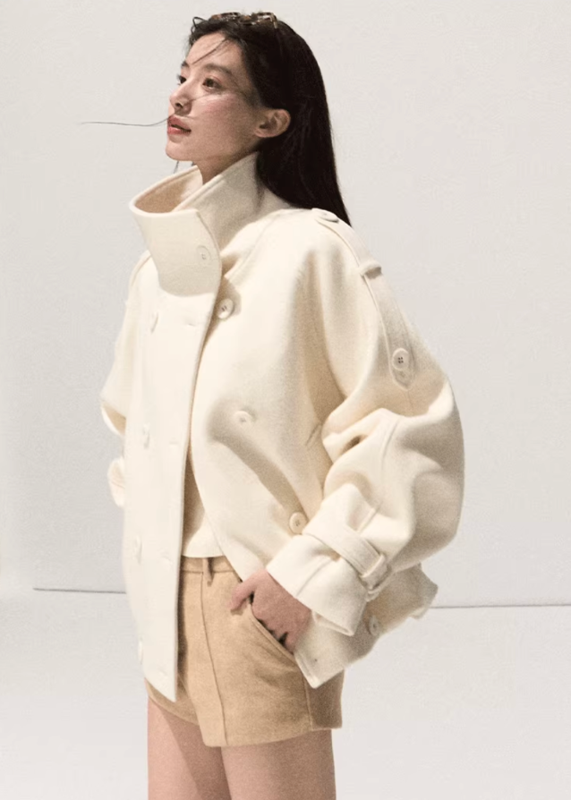 korean wool coat women, heavy wool cropped coat, winter korean minimalist jacket, oversized wool coat seoul style, korean street fashion wool outerwear, chic cropped woolen coat, korean black wool coat women, double breasted winter coat women, korean fashion wool jacket, elegant wool silhouette coat, modern seoul minimalist winter coat, korean stand collar wool coat, french chic short wool jacket, korean winter oversized jacket, premium wool coat outfit women