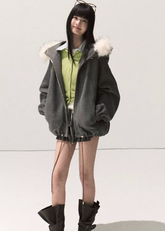 korean fur collar hoodie women, detachable fur hooded jacket, korean striped zip up sweatshirt, winter cozy hoodie women, seoul fashion fur trim jacket, korean fall winter casual outerwear, soft striped fleece hoodie, loose fit warm zip jacket, korean trendy fur hoodie outfit, minimalist beige stripe hoodie, oversized zip up streetwear, korean autumn winter sweatshirt, cute warm fur collar hoodie, comfy drawstring hood jacket, korean casual street style hoodie women