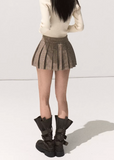 OAKMOO wool pleated skirt, plaid skort women, preppy mini skirt, academia style outfit, winter wool mini, retro low rise culottes, Korean fashion wool skirt, pleated shorts skirt, classic preppy look, OAKMOO AW collection