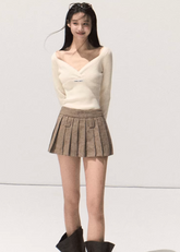 OAKMOO wool pleated skirt, plaid skort women, preppy mini skirt, academia style outfit, winter wool mini, retro low rise culottes, Korean fashion wool skirt, pleated shorts skirt, classic preppy look, OAKMOO AW collection