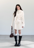 Fragileheart wool coat, scarf collar jacket, ivory belted coat, luxury Korean fashion, quiet luxury outerwear, pastel noir aesthetic, elegant winter coat, K-fashion 2025, soft feminine style, minimalist wool wrap, chic winter outfit, modern elegant outerwear, white long coat, sophisticated Korean womenswear