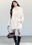 Fragileheart wool coat, scarf collar jacket, ivory belted coat, luxury Korean fashion, quiet luxury outerwear, pastel noir aesthetic, elegant winter coat, K-fashion 2025, soft feminine style, minimalist wool wrap, chic winter outfit, modern elegant outerwear, white long coat, sophisticated Korean womenswear
