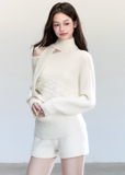 Fragileheart knit set, ivory scarf sweater, luxury Korean fashion, quiet luxury womenswear, bat sleeve knit top, pastel noir aesthetic, winter soft outfit, elegant white sweater set, K-fashion 2025, minimalist luxury knitwear, off-shoulder knit top, cozy feminine fashion, modern Korean outfit, refined winter style