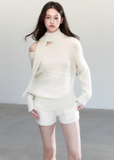 Fragileheart knit set, ivory scarf sweater, luxury Korean fashion, quiet luxury womenswear, bat sleeve knit top, pastel noir aesthetic, winter soft outfit, elegant white sweater set, K-fashion 2025, minimalist luxury knitwear, off-shoulder knit top, cozy feminine fashion, modern Korean outfit, refined winter style