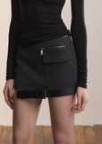 VIAPITTI wool mini skirt, asymmetrical utility skirt, belted streetwear skirt, edgy Korean fashion, heavy wool skirt, autumn winter street style, industrial chic mini, splice panel skirt, modern urban outfit, K-fashion 2025, irregular hem skirt, black woolen mini, utility pocket skirt, luxury street fashion