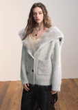 VIAPITTI fur knit coat, fox fur lapel cardigan, luxury streetwear women, autumn winter warm jacket, plush knit sweater coat, oversized lapel cardigan, edgy Korean fashion, street luxe outerwear, heavy knit fur coat, K-fashion 2025, warm winter cardigan, soft fur trim jacket, urban chic knitwear, modern street fashion