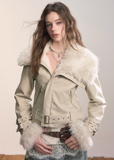VIAPITTI faux fur jacket, heavy industry short coat, big fur collar lapel, autumn winter fur jacket, edgy Korean fashion, industrial streetwear women, imitation fur aviator jacket, rugged shearling coat, K-fashion 2025, warm winter street coat, urban grunge jacket, faux fur integrated top