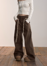 VIAPITTI trousers, double waist trousers, dual waist loop slacks, rope detail pants, wide leg straight trousers, autumn 2025 streetwear pants, Korean edgy fashion pants, retro rope trim pants, women’s wide slacks street style, industrial wide pants