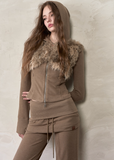 VIAPITTI fur hoodie, fur collar hoodie women, vintage fur trim jacket, cropped zip hoodie, slim fit fur sweatshirt, autumn winter streetwear hoodie, grunge style fur jacket, Korean edgy fashion hoodie, faux fur zip-up top, women’s slim street jacket