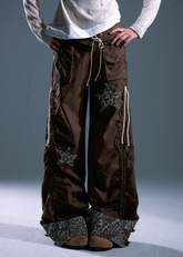 y2k wide leg pants women, leopard star patch pants, edgy cargo trousers women, grunge drawstring wide legs, frustration garden pants, retro y2k baggy pants, leopard print cuff pants, star patch cargo pants, loose casual streetwear pants, y2k parachute trousers women